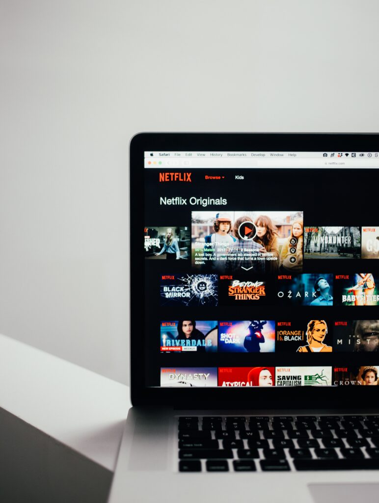 view of the corner of a laptop screen showing the Netflix home screen