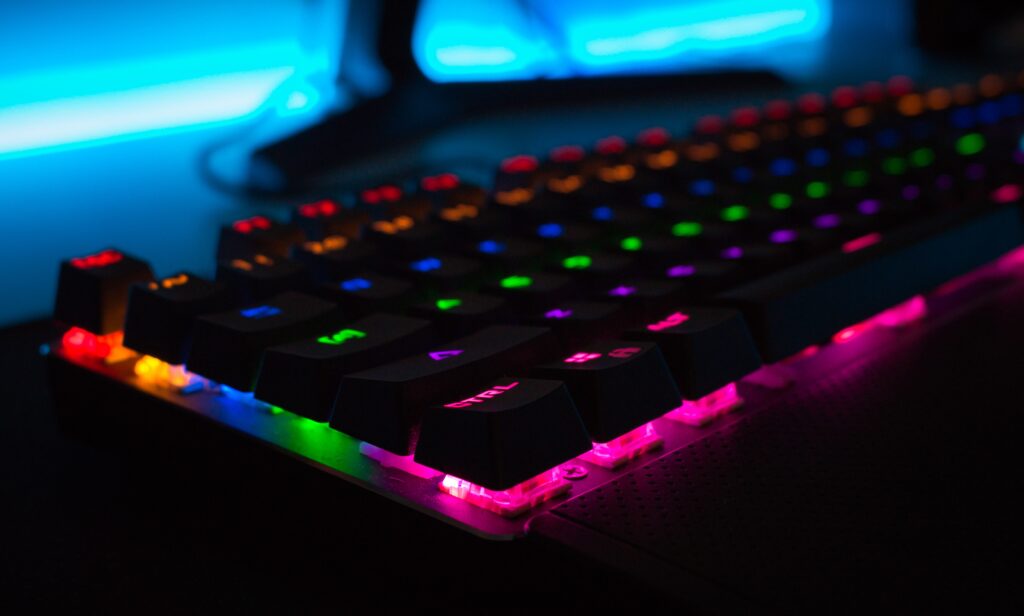 Black gsaming keyboard with colorful backlit keys