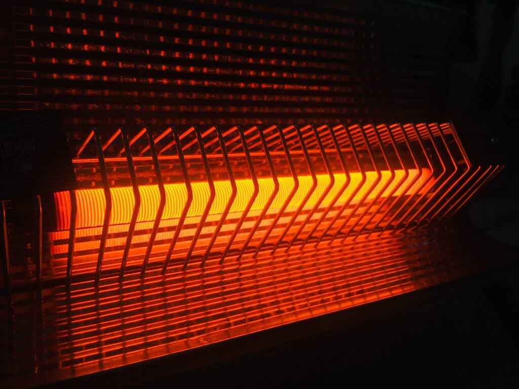 a glowing orange heater.