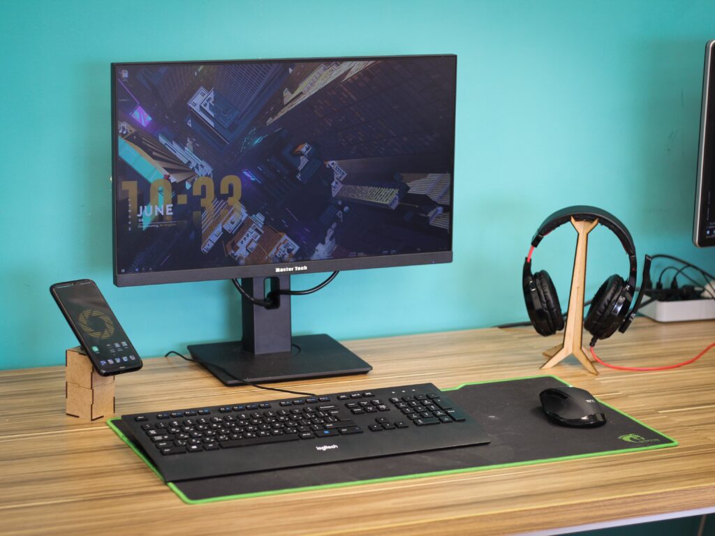 Computer monitor sitting on desk