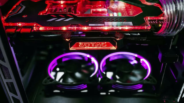 close up view of a graphics card for a gaming setup